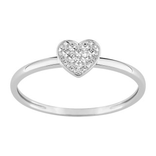 Anillo de oro blanco 9K corazón diamantes 0.01 ct