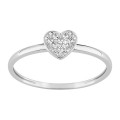 Anel em ouro branco 9K. coração e diamantes de 0.01 ct