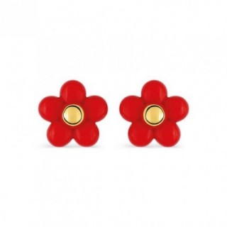 Brincos em ouro amarelo 9K e com flor lacada