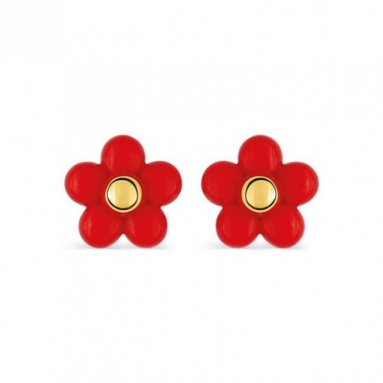 Brincos em ouro amarelo 9K e com flor lacada