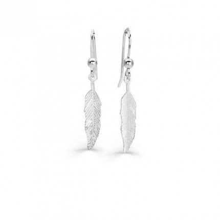 Brincos pendentes de prata com desenho de pena