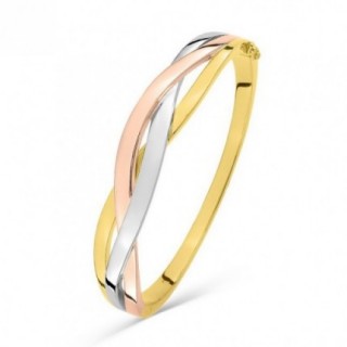 Pulseira com abertura em forma de onda banhada a ouro tricolor