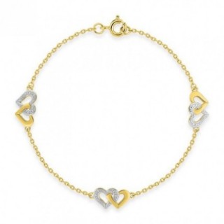 Pulsera chapada en oro y rodio con corazones entrelazados