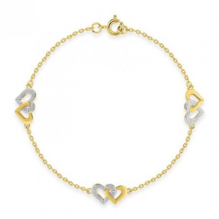 Pulsera chapada en oro y rodio con corazones entrelazados