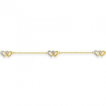Pulsera chapada en oro y rodio con corazones entrelazados