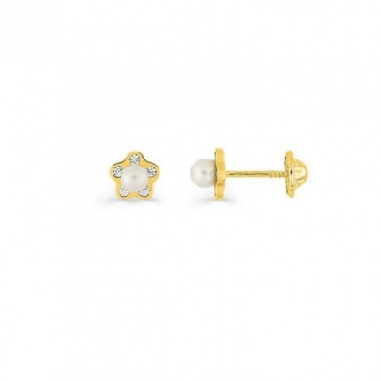 Brincos em ouro amarelo de 9K com pérolas de água doce e zircónias