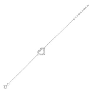 Pulseira de prata coração zircónia 18CM