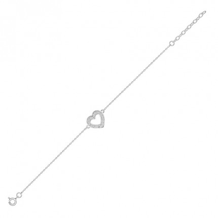 Pulsera de plata corazón circonita 18CM