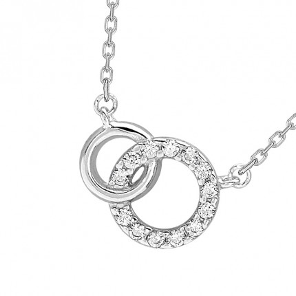 Collar de plata rodiada 42 cm con colgante 2 círculos entrelazados