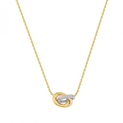 Colar em ouro 18K com pendente aros bicolor e diamantes