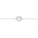 Pulseira em ouro branco de 18K com coração de zircónias-18cm