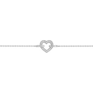 Pulsera de oro blanco 18K corazón de circonitas - 18 cm
