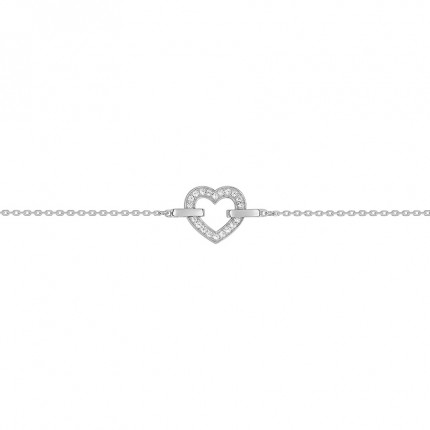 Pulseira em ouro branco de 18K com coração de zircónias-18cm