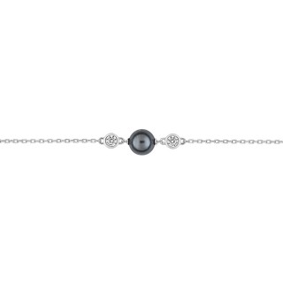 Pulseira Prata com Pérola Cinza 18cm