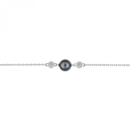 Pulseira Prata com Pérola Cinza 18cm