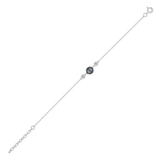 Pulseira Prata com Pérola Cinza 18cm