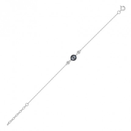 Pulsera Plata con Perla Gris 18cm