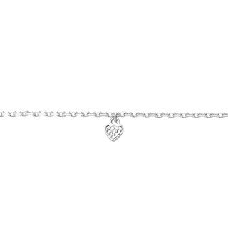 Tobillera de plata de 24 + 2 cm con colgante corazón