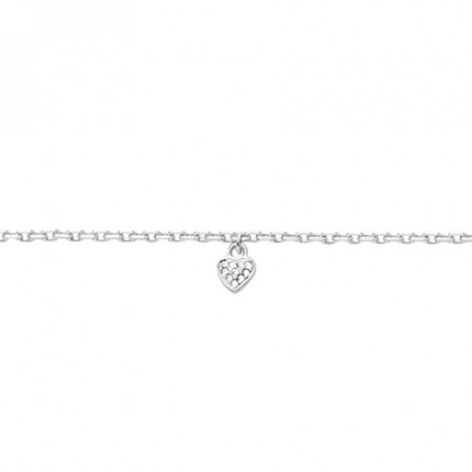 Tornozeleira em prata de 24 + 2 cm com pendente coração