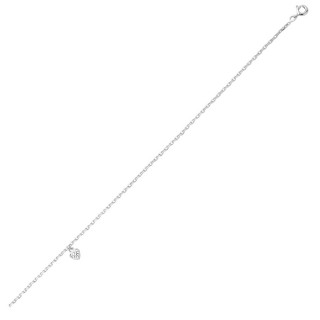 Tornozeleira em prata de 24 + 2 cm com pendente coração