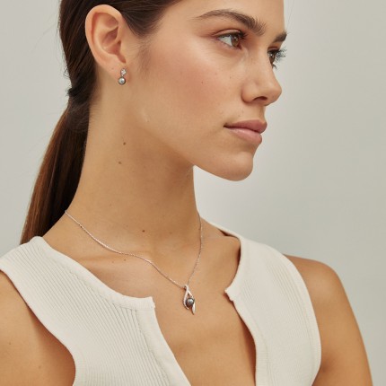 Collar de plata Perla Gris y Circonitas 40cm