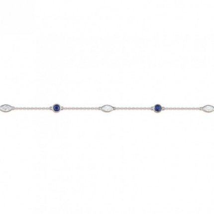Pulseira em ouro branco 9K com safira e zircónias
