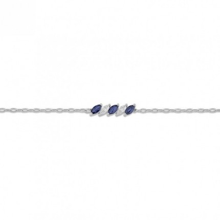 Pulseira em ouro branco 9K com 3 safiras e 2 zircónias