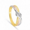 Anillo en oro tricolor 18K con diamantes 0,01 ct