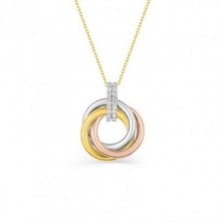 Collar de oro 9K con anillos tricolores y circonitas