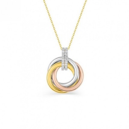 Collar de oro 9K con anillos tricolores y circonitas