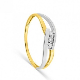 Anel em ouro bicolor 18k com uma trilogia de diamantes de 0,03 ct