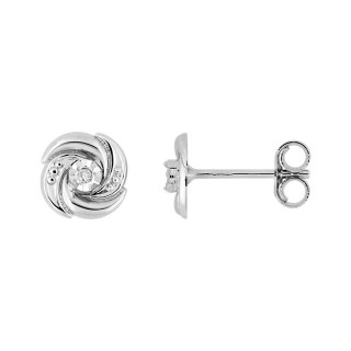 Brincos em ouro branco 9K com desenho de nó e diamante