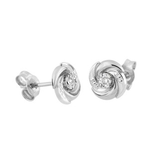 Brincos em ouro branco 9K com desenho de nó e diamante