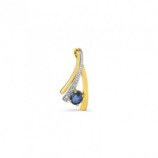 Colgante de oro amarillo 18K con zafiro, diamante de 0,01 ct y rodio