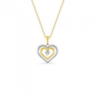 Elegante collar de corazón bicolor en oro 9K, diamante pastilla de 0,01 ct