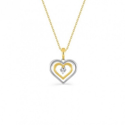 Elegante collar de corazón bicolor en oro 9K, diamante pastilla de 0,01 ct