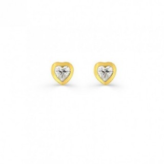 Pendientes con motivo de corazón en oro amarillo 9K y circonita