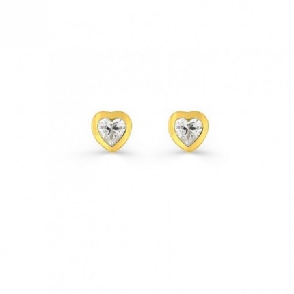 Pendientes con motivo de corazón en oro amarillo 9K y circonita