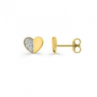 Pendientes con motivo de corazón oro amarillo 9K, rodio y circonita
