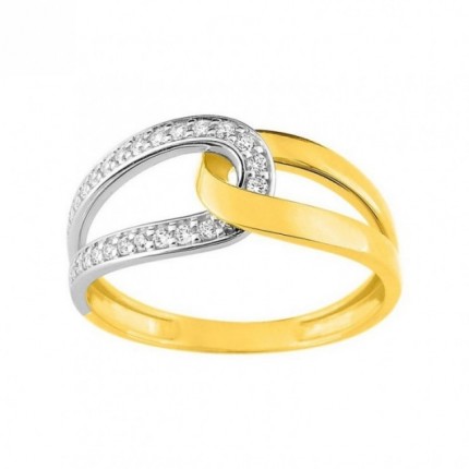 Sortija elegante en oro amarillo 9K, rodio y circonita