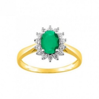 Anillo solitario oro amarillo 18K en forma de sol con esmeralda y circonita