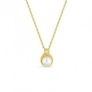 Collar de oro amarillo 18K, diamante de 0,02 ct y perla cultivada de agua dulce