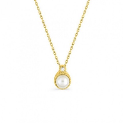 Colar em ouro amarelo 18K, diamante de 0,02 ct e pérola cultivada em água doce