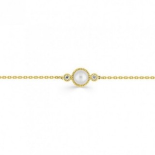 Pulseira em ouro amarelo 18K com diamante de 0,03 ct e pérola cultivada em água doce