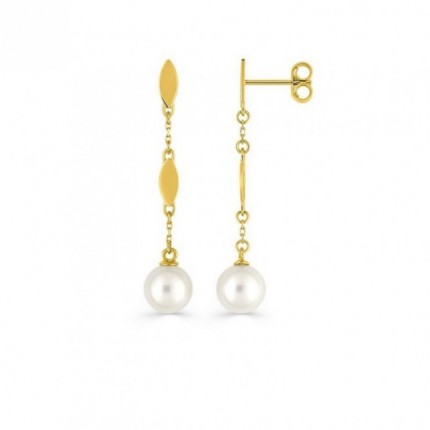 Pendientes Colgantes de oro amarillo 9K y perla cultivada de agua dulce de 6 mm