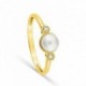 Anillo de oro amarillo 18K, diamante de 0,03 ct y perla cultivada de agua dulce