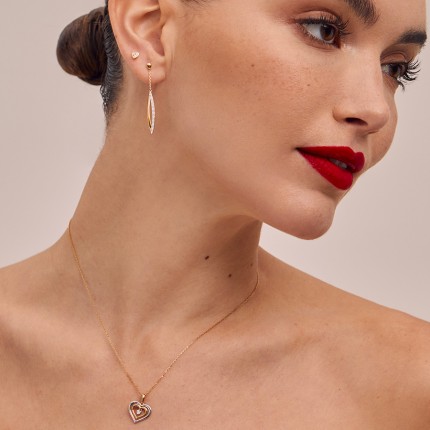 Pendientes largos de oro bicolor 9 KT con circonita