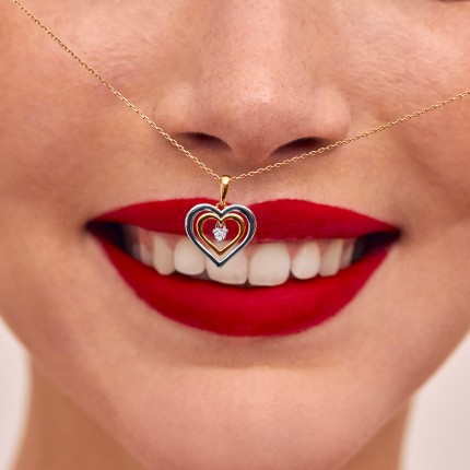Colar chique de coração em dois tons em ouro 9K, diamante pastilha 0,01 ct