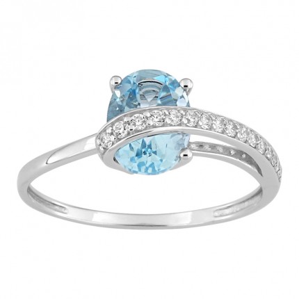 Anillo de oro blanco de 9K circonitas y topacio