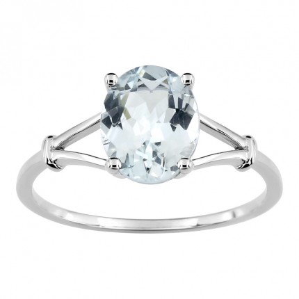 Anillo de oro blanco de 9K con agua marina